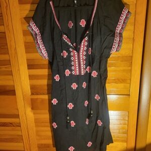 Ellos Embroidered Black Dress